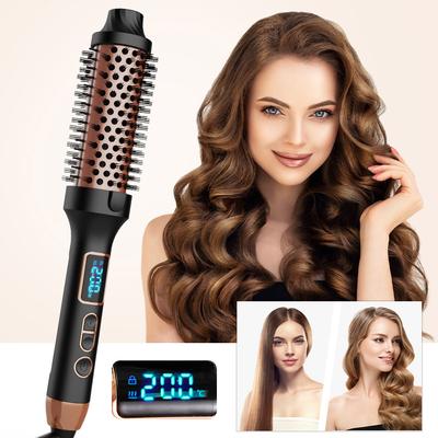 Adjustable Ceramic Heated Hair Brush, 38mm Ionic Curling Iron, 2-in-1 Hair Curler and Comb
