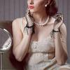 1 Pair Women Thin Short Tulle Gloves Stretchy Lace Spots Sheers Flexible Accessories Full Finger Short Gloves