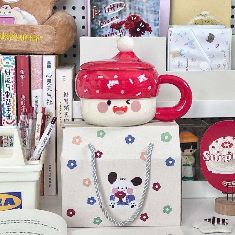 High Value Hat Mug Ins Cute Ceramic Water Cup with Lid Girl Couple Coffee Birthday Present