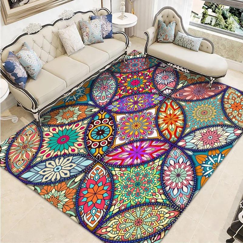 Retro Ethnic Style European-style Living Room Carpet Bohemian Non-slip Coffee Table Carpet Household Easy-to-take Crystal Velvet Carpet