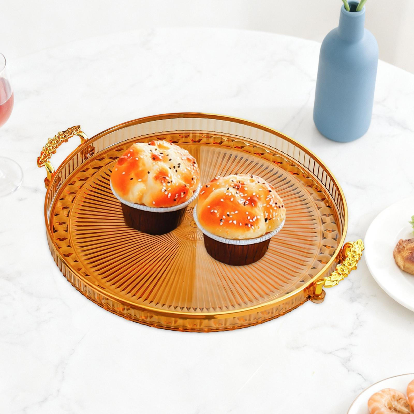 Round Serving Tray Cake Display Plate Multipurpose Snack Storage Holder Fruit Food Amber