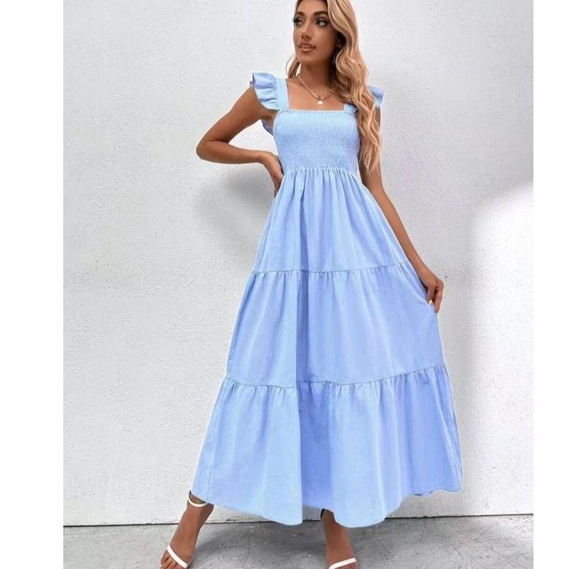 European Station Square Collar Slimming Open Back Sleeveless Dress