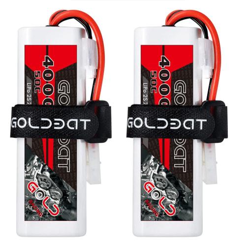 GOLDBAT 4000mAh 50C 2S 7.4V LiPo Battery with TAMI YA Plug, Pack of 2, LiPo Battery for RC Cars, Tamiya Plug Included