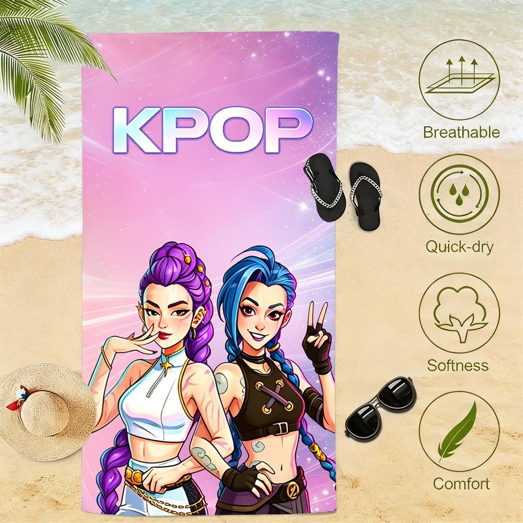 1pc Chibi Kpop Girls Beach Towel Microfiber Quick Dry Bath Towel for Fans Swimming Outdoor Bathroom Accessories