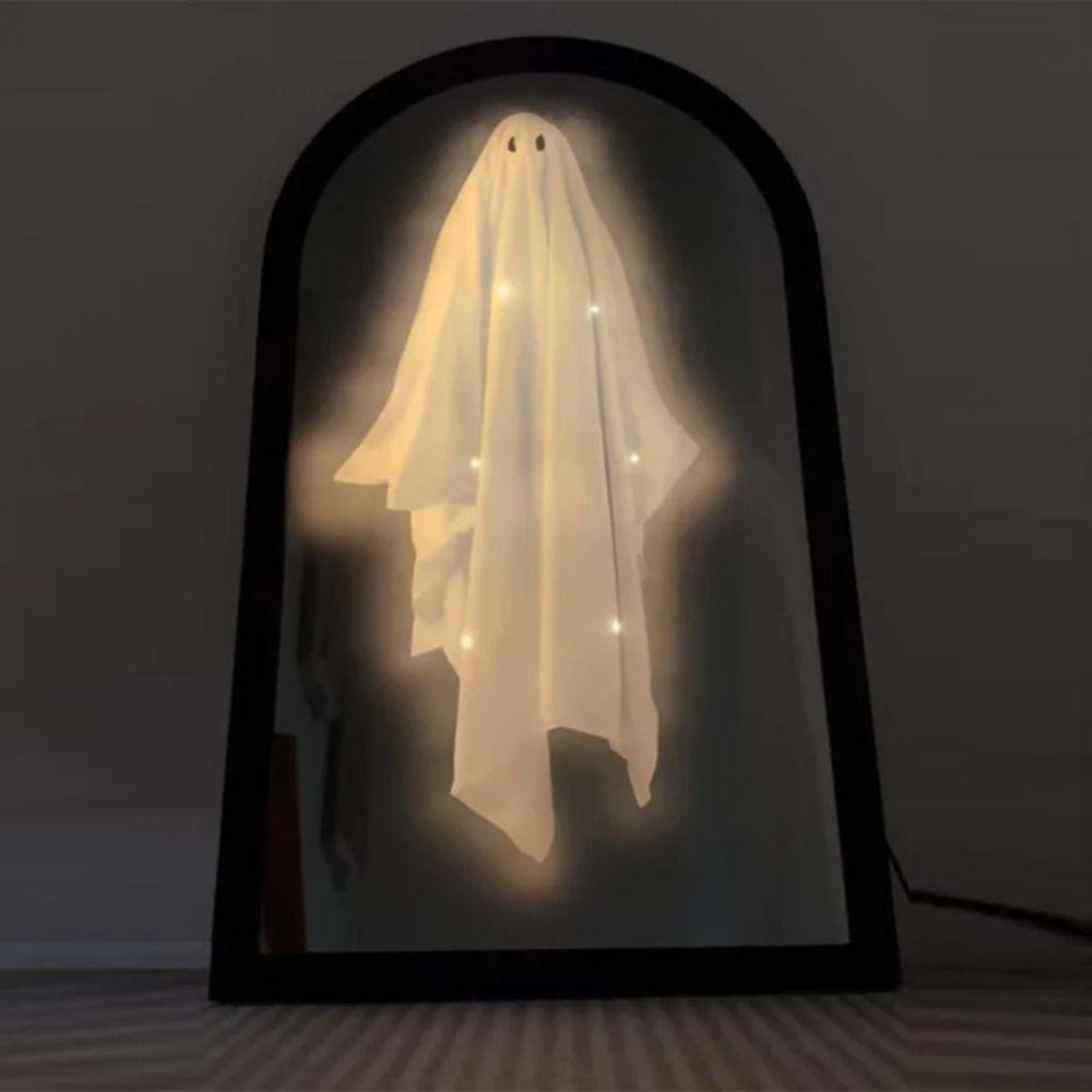 Spooky Halloween Ghost Mirror Creative LED Ghost Mirror Hologram Ghost Mirror  Prank Decor