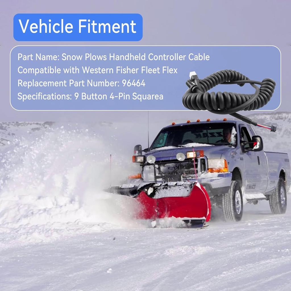 96464 Snow Plow Wiring Harness Fit For Western Fisher Fleet Flex Snow Plows Handheld Controller Cable Cord 96464,9 Button 4-Pin Square