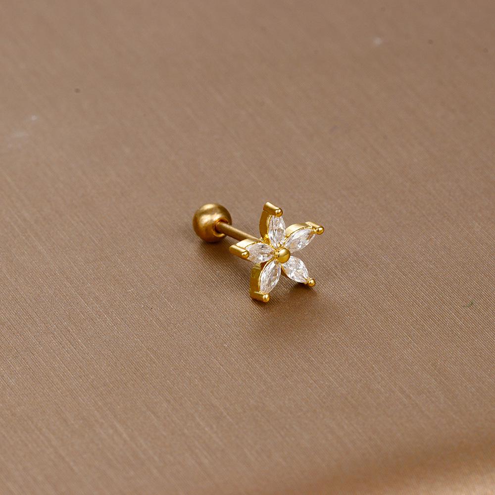 Gold Stainless Steel Earrings with Zircon Studs - Creative and Elegant Design