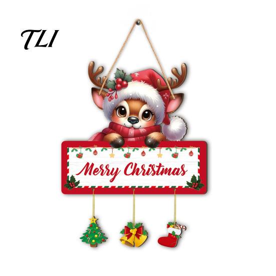 Festive Entrance Door Signs Christmas Winter Wooden Hanging Sign, Elk Snowman Decorative Plaque, Holiday Hangers Sign for Party Home Decor