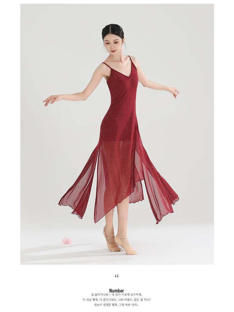 2025 Summer Wine Red Glitter Jumpsuit and Long Dress Jazz Dance Costume