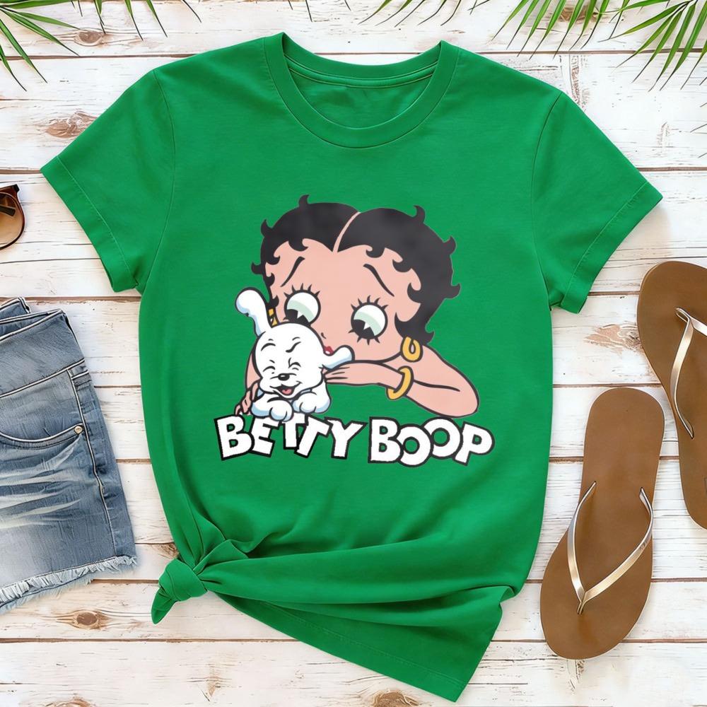 T-shirt Grafica Stile Cartone Animato Betty Boop Dolce Cuore Retrò Vintage Manica Corta da Donna Outfit Casual Quotidiano per Fan di Betty Boop