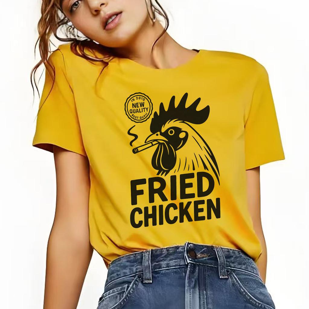 New Fashionable Rooster Letter Printed Tshirt Casual Short Sleeve Suitable for All Seasons Daily Womens Tshirt