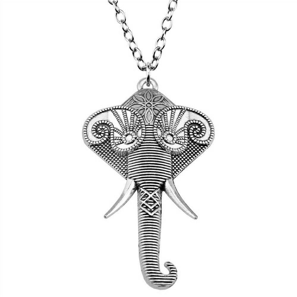 Elephant Head Pendant Necklace Lucky Boho Tribal Style Jewelry 45cm or 70cm Long Chain