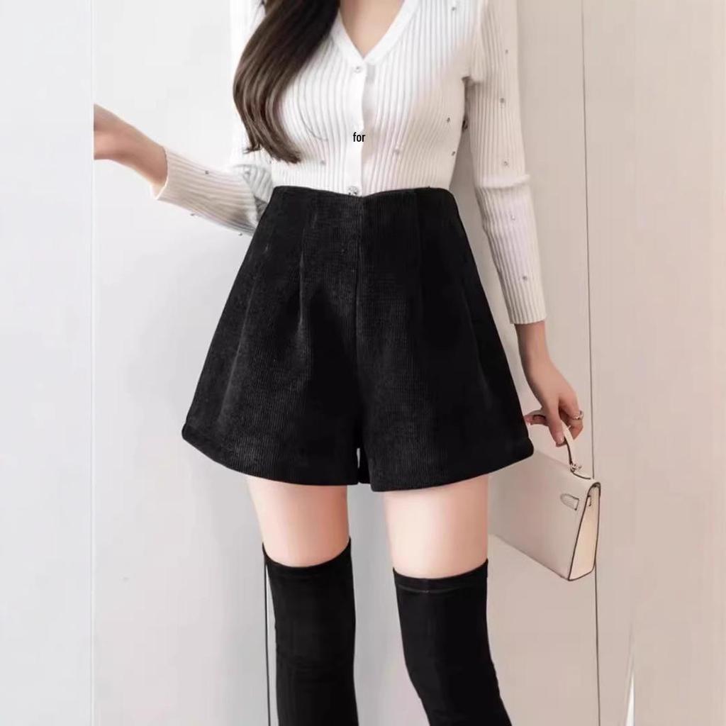 Women's High Waist Corduroy A-line Wide Leg Shorts for Spring & Autumn 2025