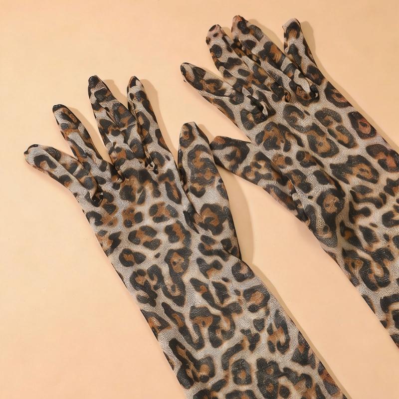 Eleganti Guanti Lunghi in Rete con Stampa Leopardata Accessorio Cosplay Guanti Lunghi Elasticizzati fino al Gomito per Feste da Ballo ed Eventi di Ballo