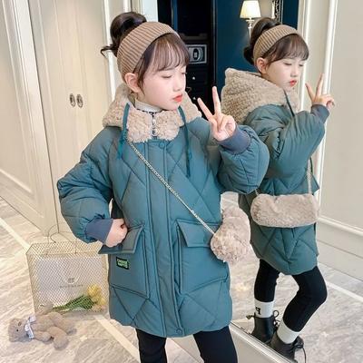 Girls Fall and Winter Thickened and Padded Long Zipper Hooded Warm Outerwear