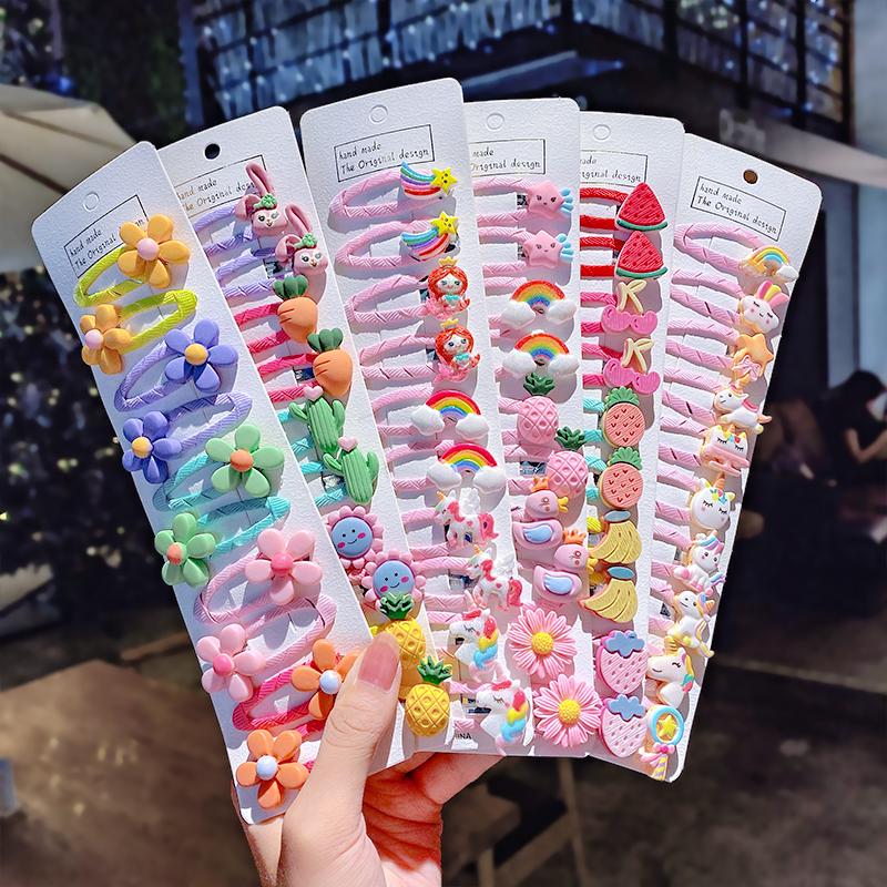 10 pçs/conjunto Meninas Bonito Desenho Animado Unicórnio Arco-Íris Flor Presilhas de Cabelo Crianças Doce Decoração de Cabelo Franja Grampos de Cabelo Acessórios de Cabelo