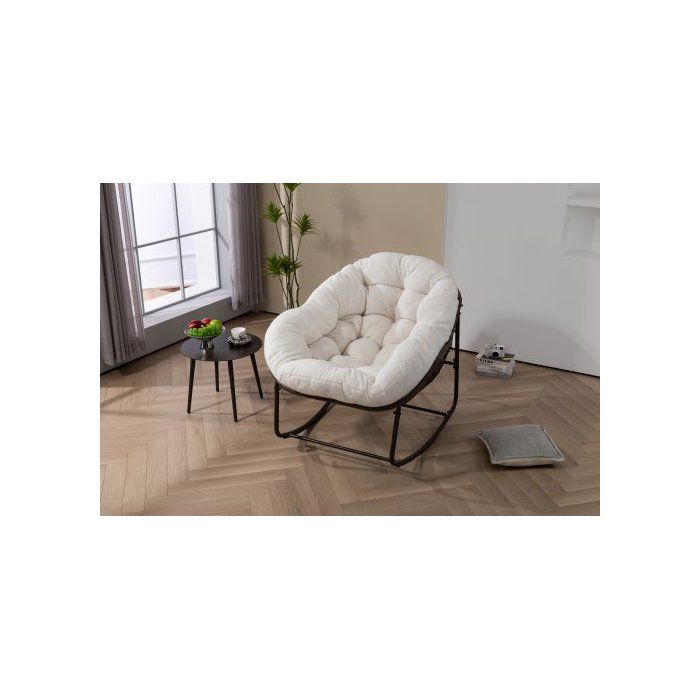 Fauteuil à bascule en rotin d'extérieur, fauteuil inclinable rembourré pour vérandas, salons, terrasses et jardins, blanc Blanc