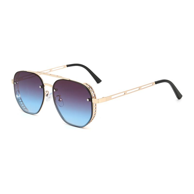 Retro Round Double Beam Sunglasses Metal Hollow Large Frame Sun Glasses For Men Women Shades Outdoor Driving Goggles Uv400
