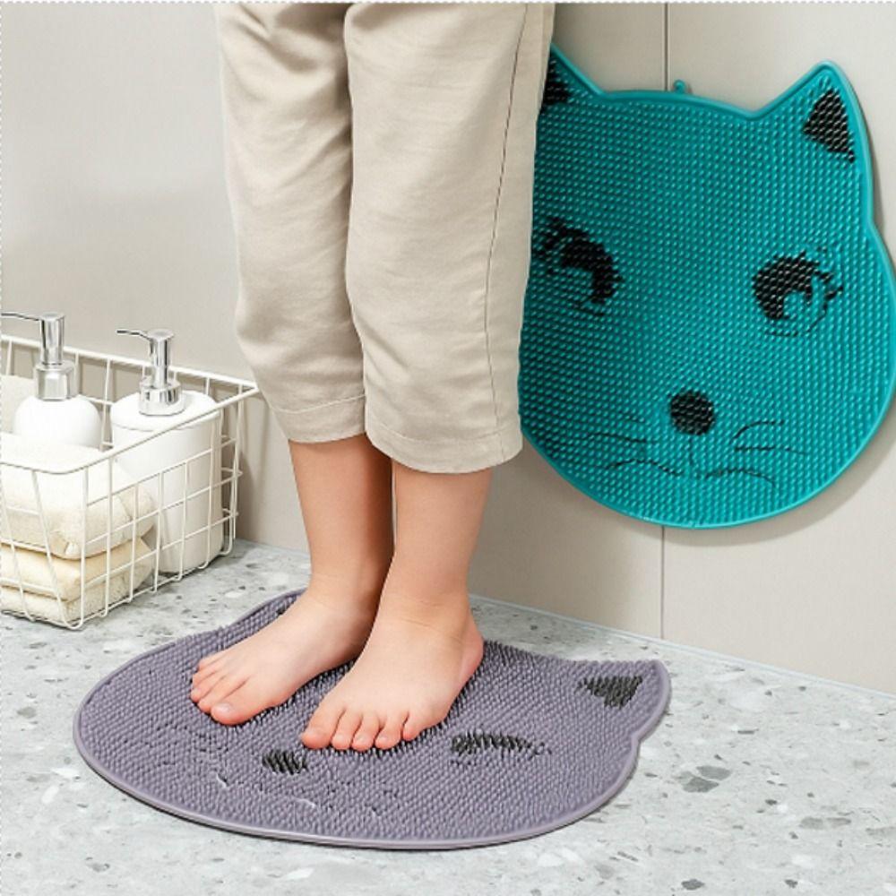 Cat Shaped Bathroom Non Slip Pad Cartoon Floor Mat Shower Foot Scrubber Mat  Washroom