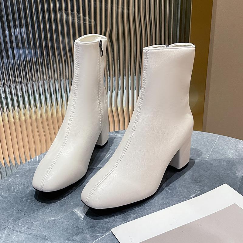 

Новые женские удобные ботильоны на среднем каблуке с боковой молнией, модная обувь, женские ботинки черного, красного, белого цвета на квадратном каблуке 35