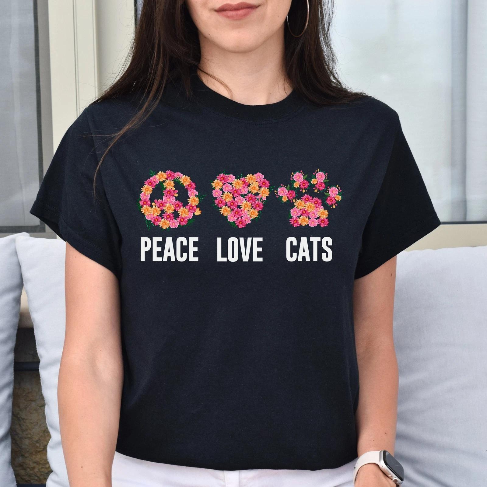 Peace love cats Unisex shirt cat owner tee Black Dark Heather S