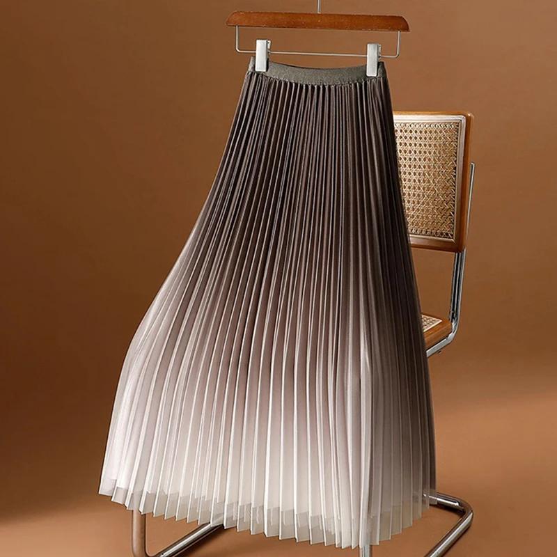 

Элегантные тюлевые юбки-миди, женская градиентная сетчатая юбка-миди, уличная одежда, корейские эластичные юбки с высокой талией, универсальные юбки трапециевидной формы XXL