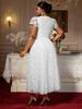 Women Elegant Lace Midi Plus Size A Line Dresses with Puff Sleeves Perfect for Weddings Garden Party and Formal Summer Celebration