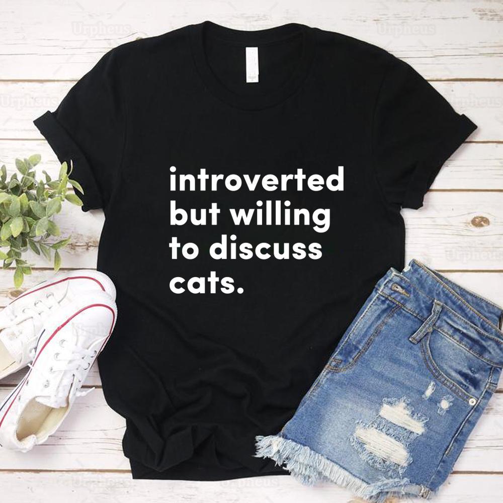 Introverted But Willing To Discuss Cats T Shirt Aesthetic Shirt for Cats Lover  Harajuku Style Summer Short Sleeve Tee Unisex