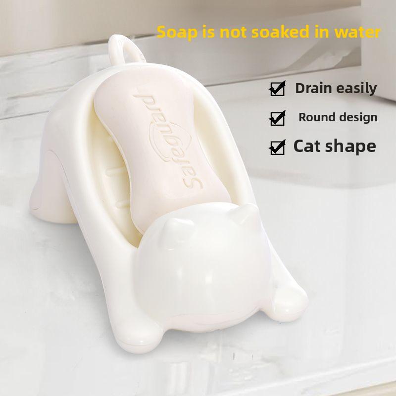 

New Soap Dish with Drainage Holes, Cute Cartoon Cat Design, Creative Bathroom Soap Dish, Washbasin, Bathroom Storage Rack Box