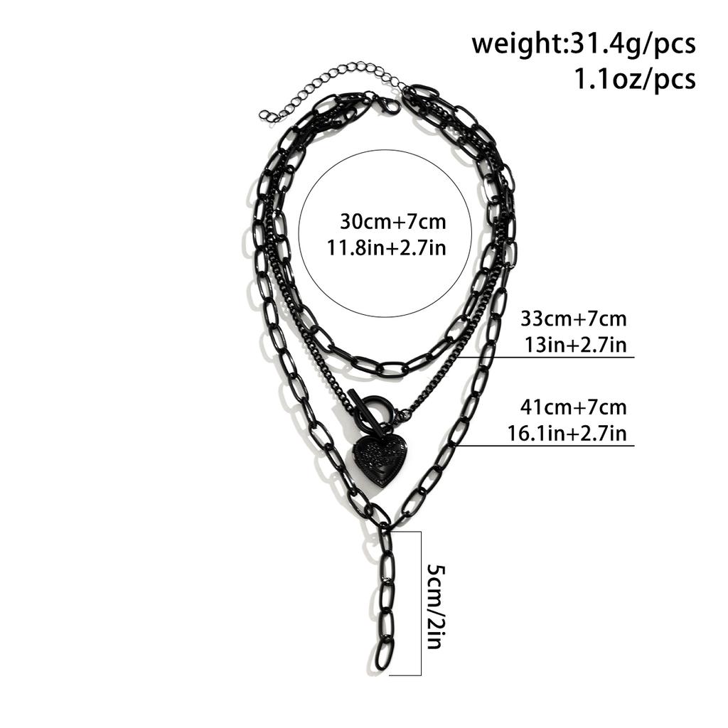 IngeSight.Z Gothic Multi Layer Heart Ball Pendant Necklace For Women Punk Black Sspray Paint Metal Chain OT Buckle Choker Neck