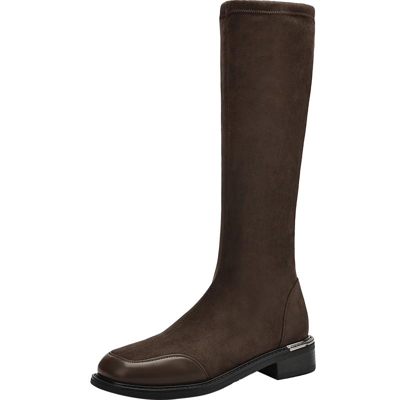 ZHR Women s Retro Velvet Thick-Heel Elastic Sock Boots JF120A 37