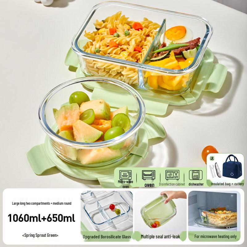 Qiwei Divided Glass Lunch Box for Microwave