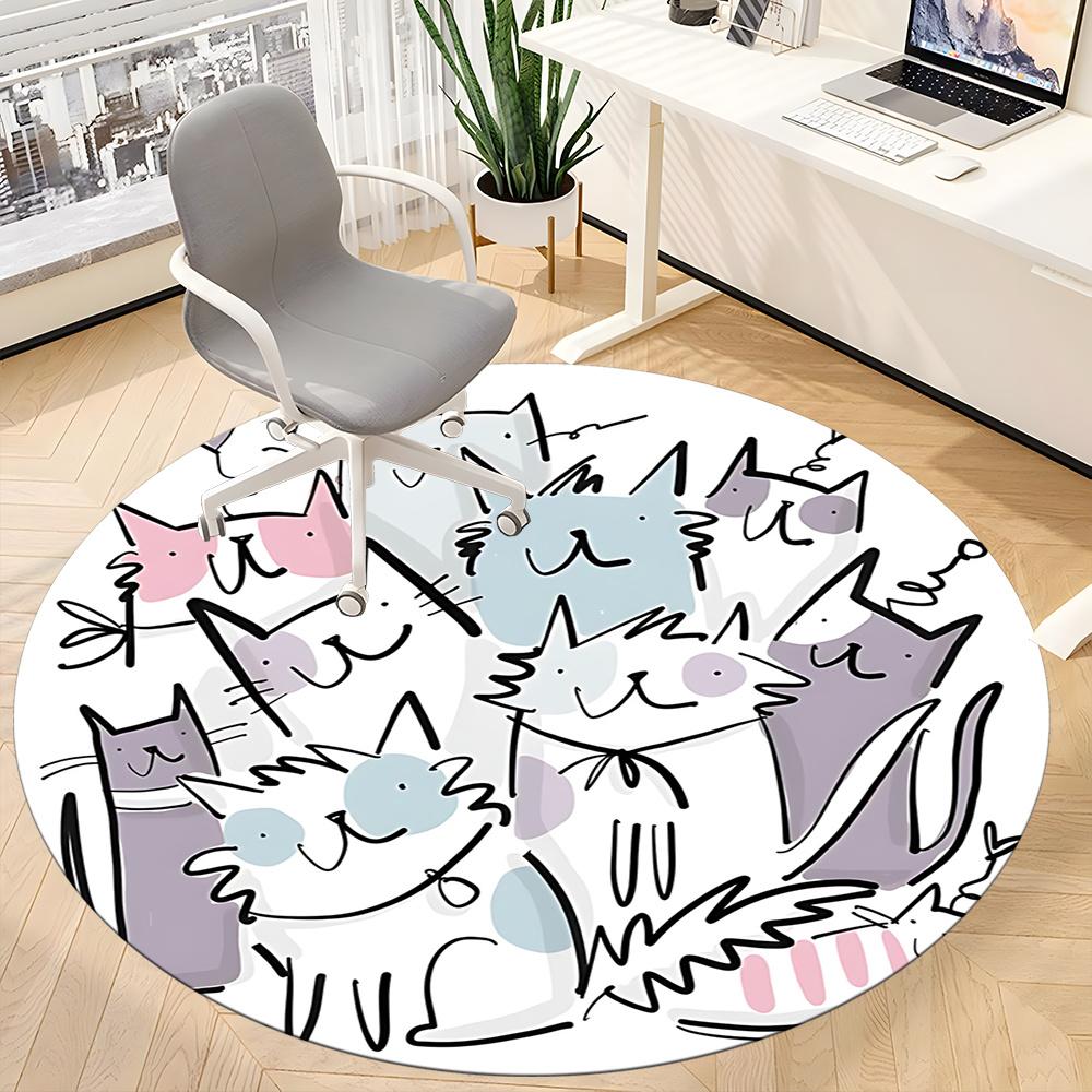 1pc Cat Family Office Round Area Rug, Indoor Mat Suitable ForOffice, Under Office Chairs Bedroom Living Room Home Decor, Room Decot196
