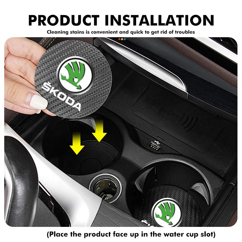 Cycr3 2Pcs Car Coaster Water Cup Anti-slip Pad Mat For Skoda Kamiq MK3 Roomster Rapid Kodiaq Karoq Fabia Enyaq