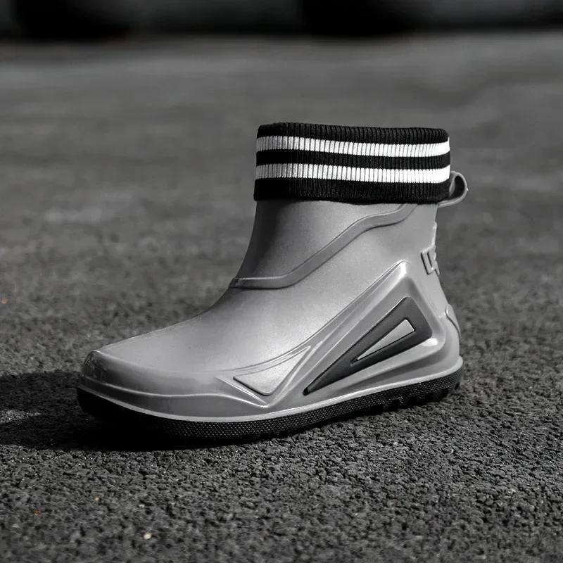 Men Rain Boots Durable Rubber Rain Shoes for Men Trend Outdoor Non-slip Waterproof Hiking Shoes Shaxi Slip on Fishing Shoes 2024