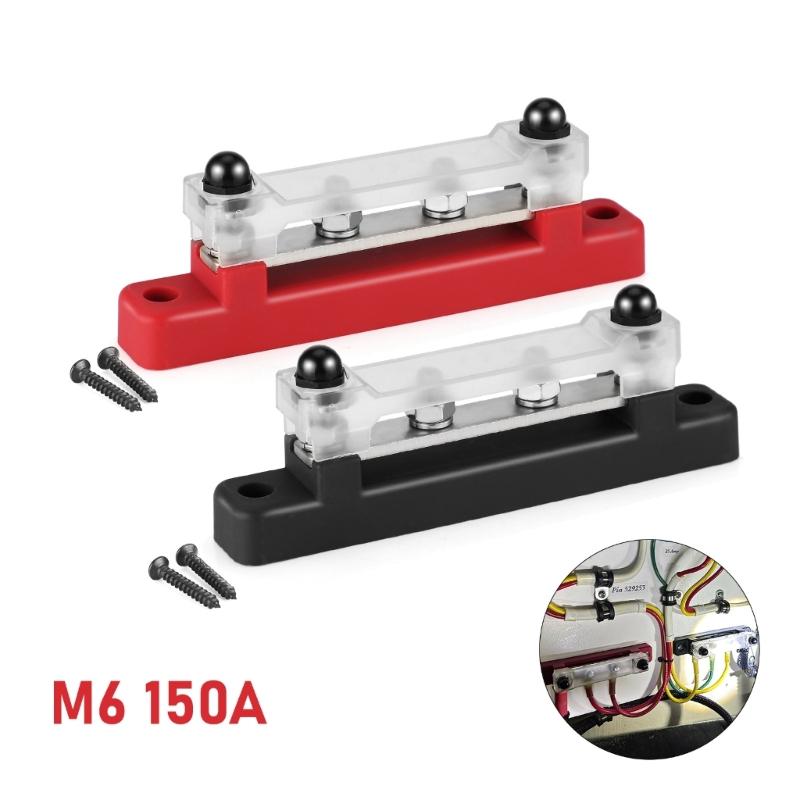 M6 4 Stud Power Distribution Block Terminal with Cover 150A Electrical Terminals Block for Marine Boat Car