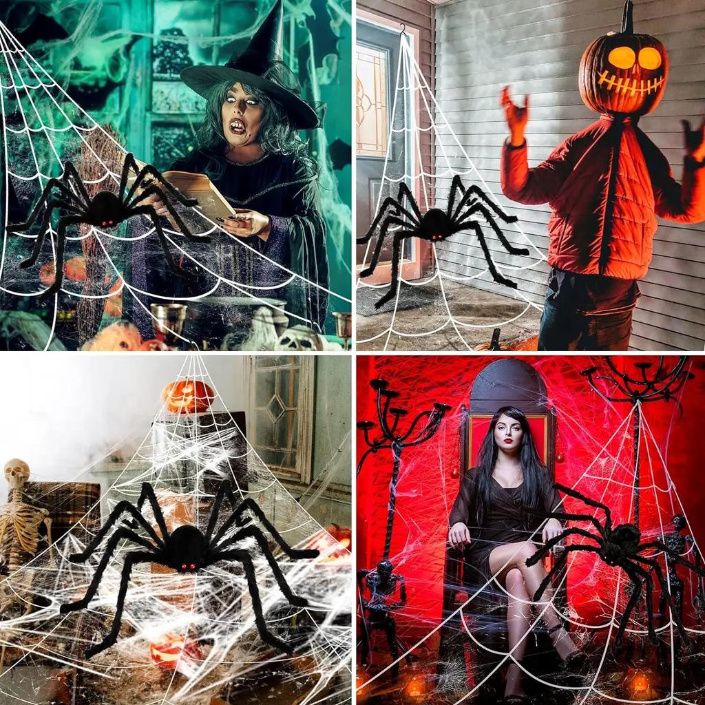 Halloween Outdoor Decorations Giant Spider Plush Scary Large Spider Props for Yard Lawn and Indoor Party Decor