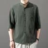 Men's Trendy Summer Cotton-Linen Stand Collar Shirt, Short-Sleeved, Loose Fit