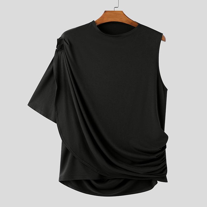 

INCERUN Summer Men One Shoulder Irregular Sleeve Ruffled Backless Casual Party Tops XL