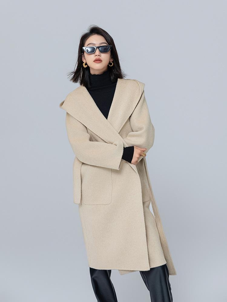 Alpaca Wool Hooded Mid-Length Coat - Autumn/Winter Loose Fit Overcoat