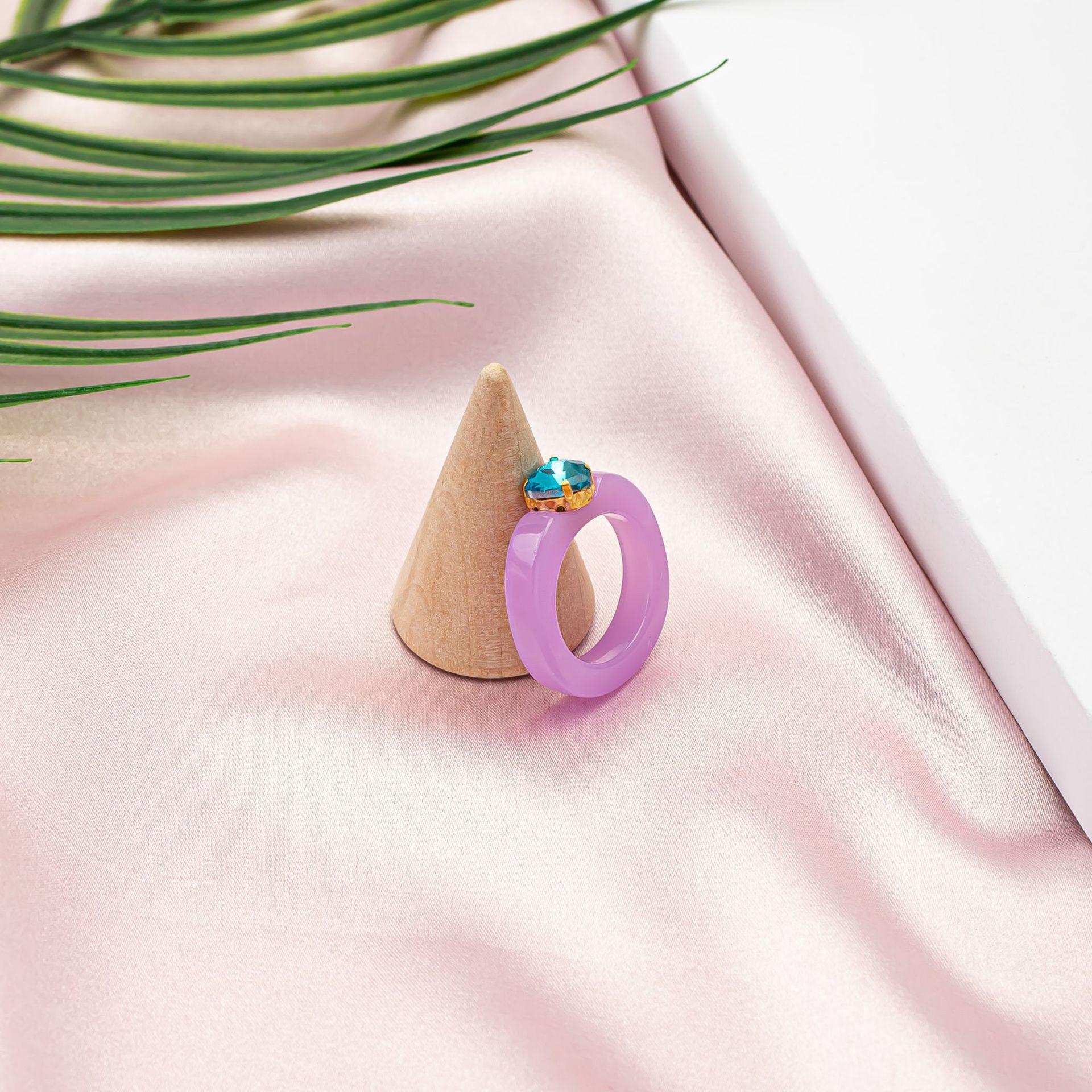 

Korean Fashion Geometry Square Spherical Zircon Acrylic Ring for Women Sweet Personality Finger Jewelry Party Accessories Gifts Inner diameter 18MM фиолетовый