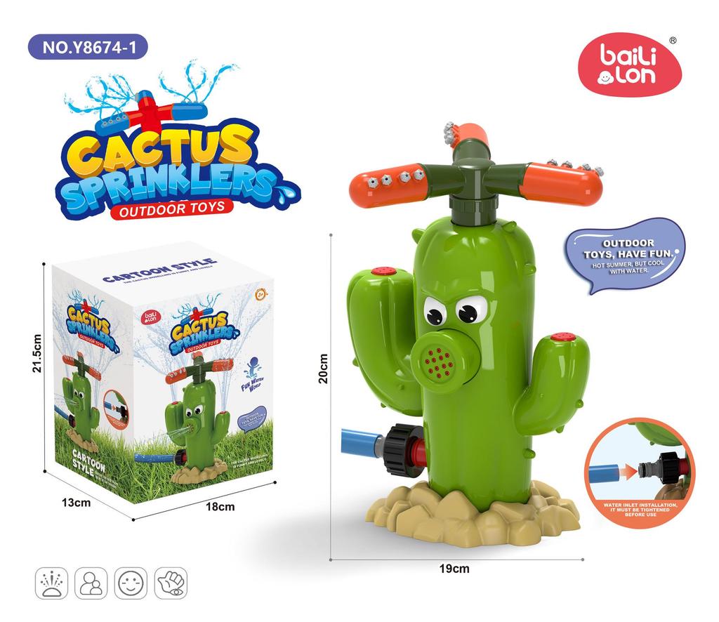 Cartoon Cactus Rotating Sprinkler: Automatic Water Play Toy for Gardens