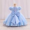 Toddler Girls' Party Dress Solid Color Short Sleeve Performance Wedding Tie Knot Adorable Princess Polyester Knee-length Skater Dress Summer
