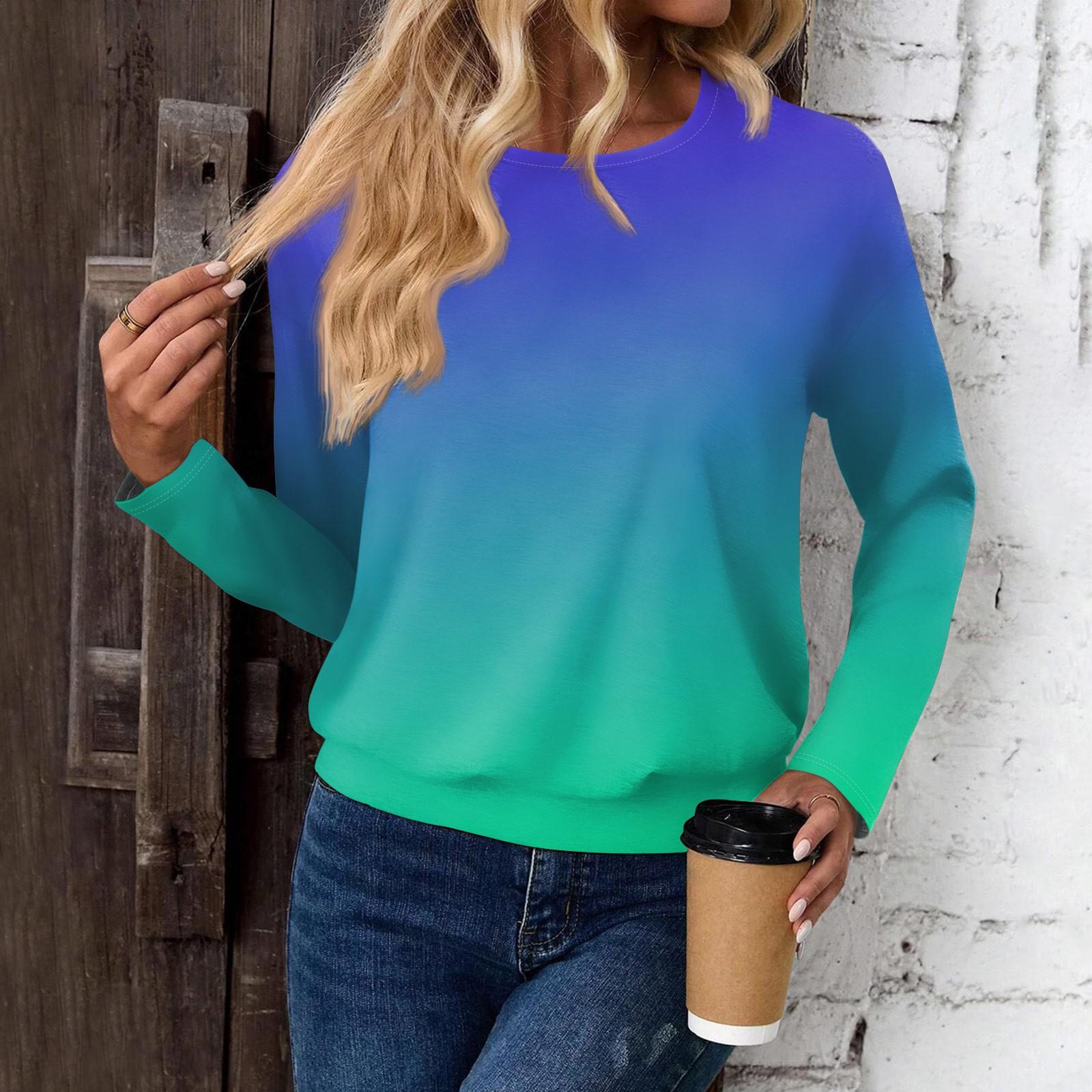 

Женский модный повседневный топ с длинными рукавами и принтом, открытыми плечами и круглым вырезом M циан