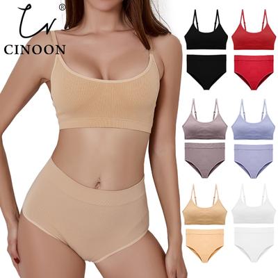 Seamless Tanks Tops Bras Set Female Underwear Wireless Bra Crop Top Women High Waist Underpants Soft Bralette Lingerie
