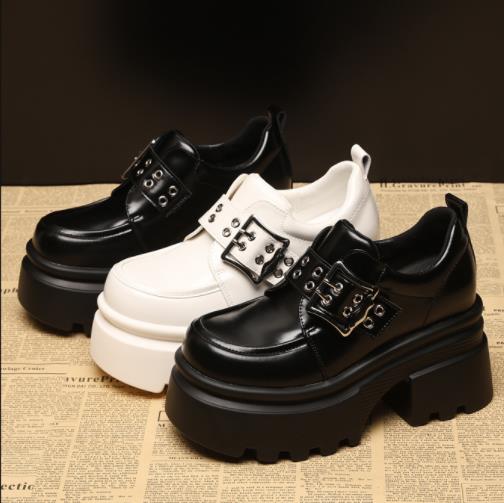 Fashion 10cm PU Leather Boots Autumn Female Platform Wedge Flats Breathable Women Boots Casual Spring Pumps Mary Jane Shoes