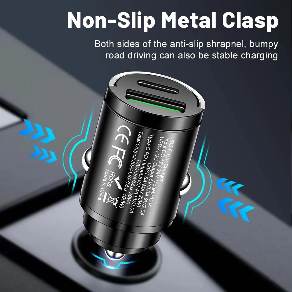 100W Mini Car Charger with Pull Ring QC3.0 PD Fast Charging 12-24V for iPhone Xiaomi Samsung Huawei Universal for All Car Models
