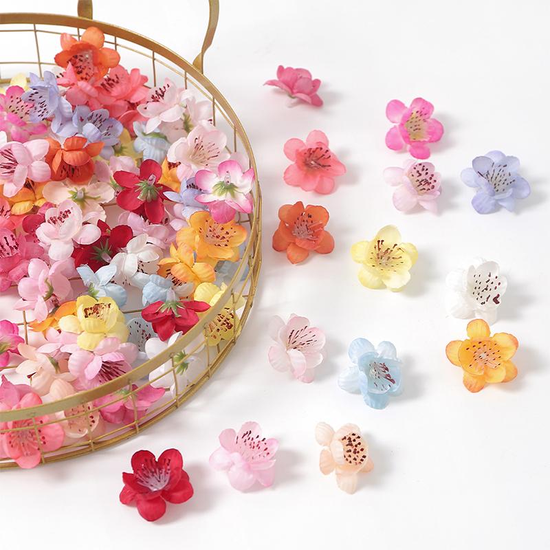 10/20Pcs 4cm Silk Peach Blossom Petals Simulation Cherry Blossom Flowers Heads for Home Room Dceor Bridal Wedding Decoration