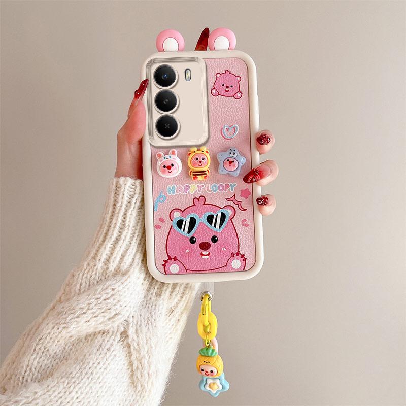 KEYSION Cute Ear 3D Cartoon Case for Realme C71 with Bracelet Soft Silicone Shockproof Phone Back Cover for OPPO Realme C71