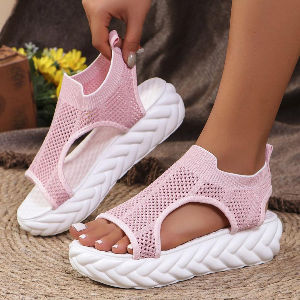 Fashion Casual Sandals for Women Women's Thick Soled Hollow Mesh Breathable Shoes Summer Heightening Wedge Strap Sandals